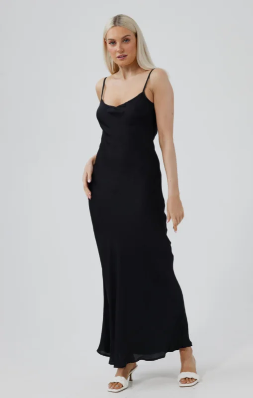 Daisy Says - Queen Bee Slip Dress Black Silky - Ds966-3 - LAST ONE Minimalist unclassified dresses