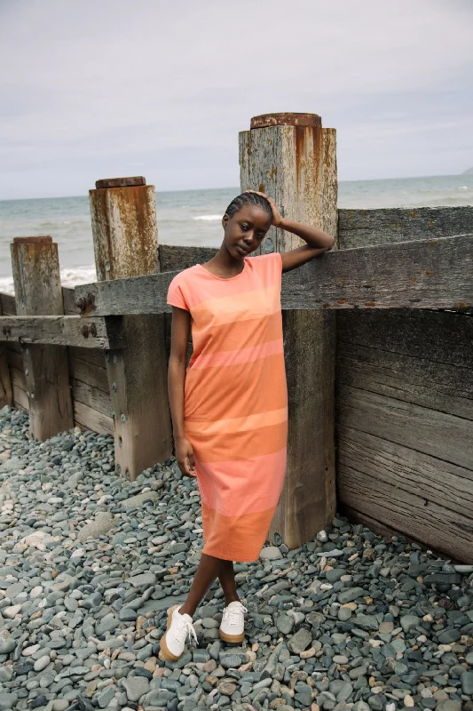 Dana-jo Organic Cotton Dress - Coral Multi Stripe Smocked unclassified dresses