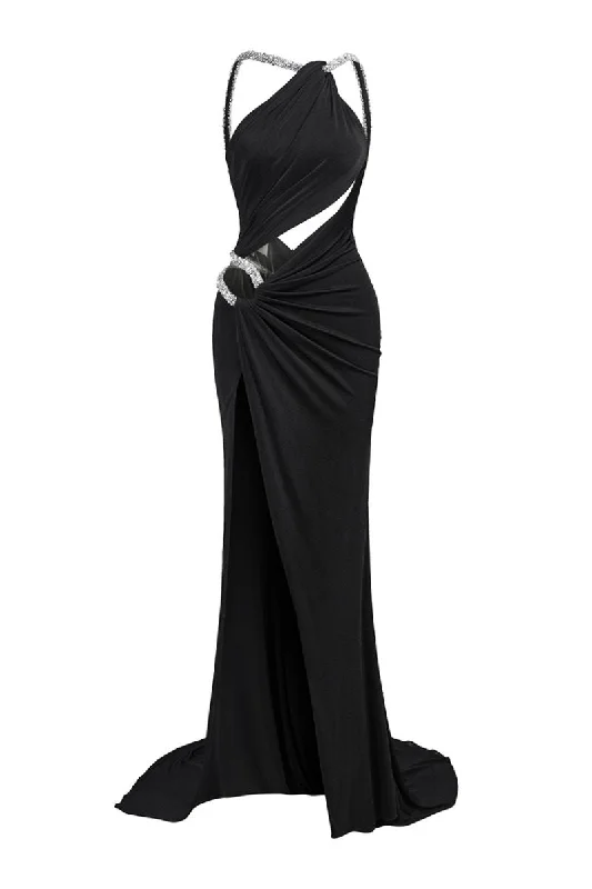 DORY BLACK ASYMMETRIC DRAPPED GOWN Party unclassified dresses