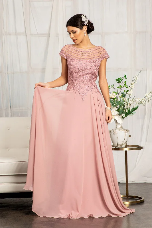 Embellished Cap Sleeve Chiffon Gown by Elizabeth K GL3065 Tulle unclassified dresses