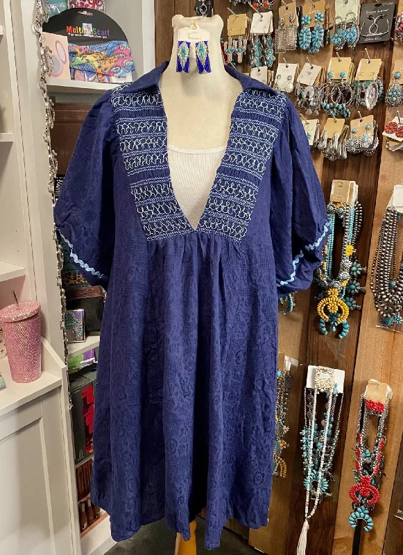 Embroidered Blue Tunic Dress Tulle unclassified dresses