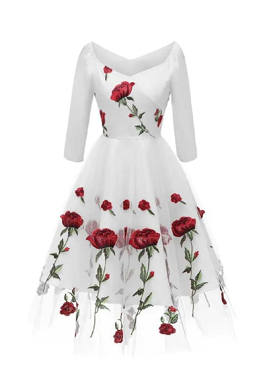 Embroidery Floral Short Prom Dresses Silk floral dresses