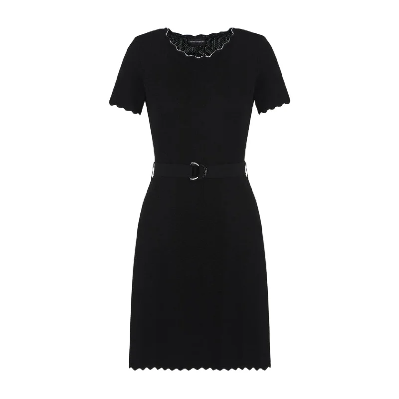 Emporio Armani Moss-Stitch Knit Black Flared Dress Comfortable unclassified dresses