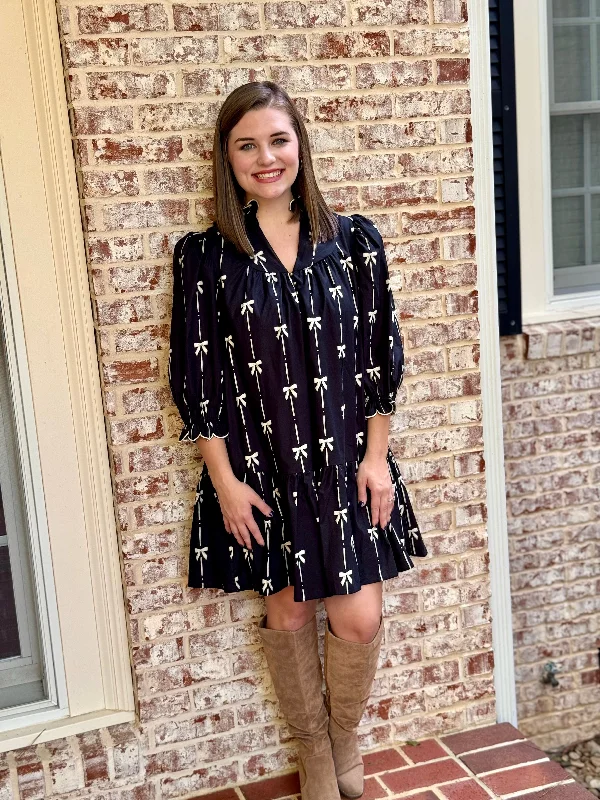 Entro Bow Print 3/4 Sleeve Dress Date night floral dresses