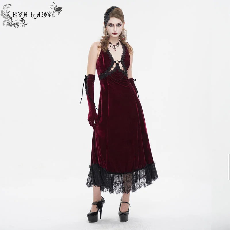 ESKT04302 Red Velvet halterneck strappy dress Tulle unclassified dresses