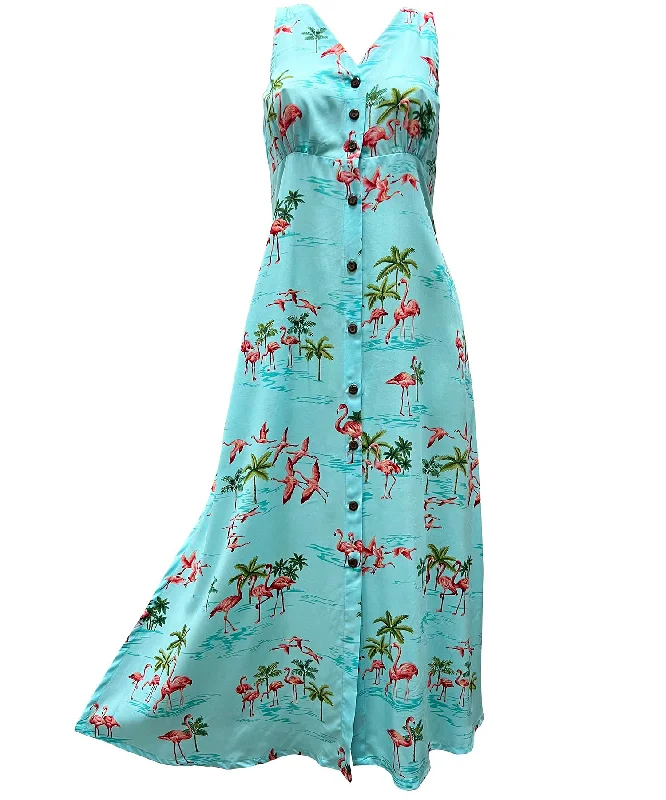 Fine Flamingos Lagoon Button Front Tank Dress Basic Sleeveless Tank