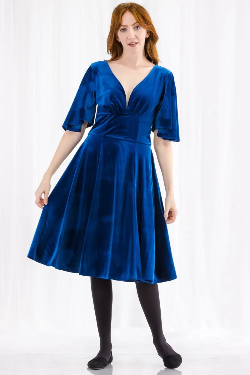 Fit & Flare Velvet Dress in Royal Blue by Tulip B. - Size M Satin unclassified dresses