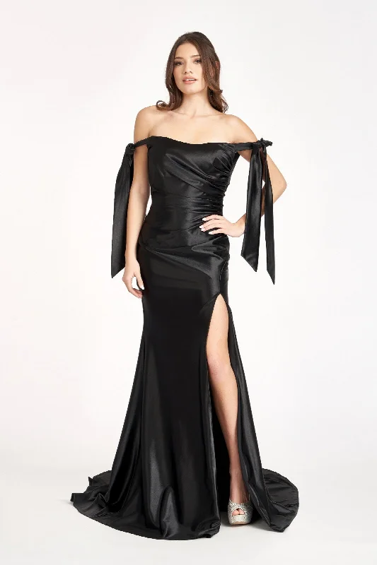 Fitted Off Shoulder Satin Gown by Elizabeth K GL3059 Club unclassified dresses