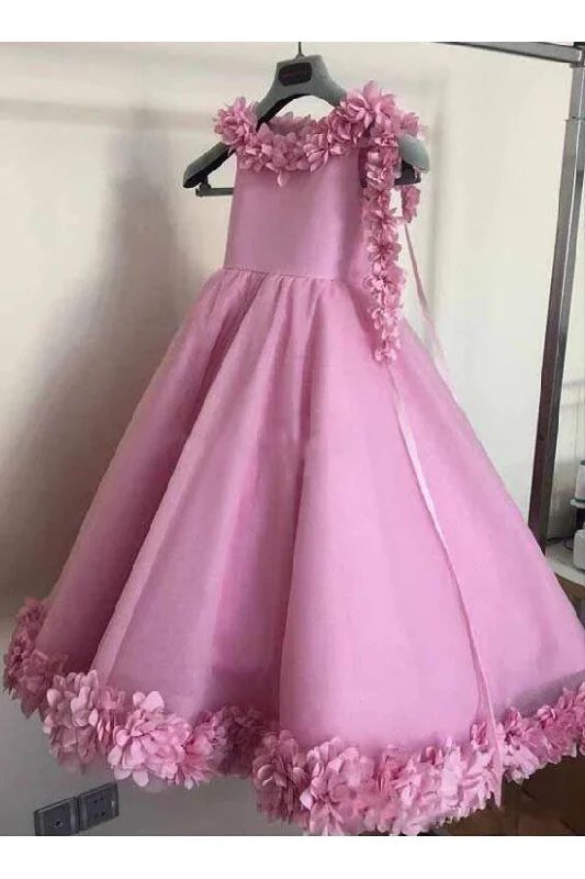 Floor Length Scoop Neck Ball Gown Flower Girls Dresses With 3D Floral Appliques F077 Halter floral dresses