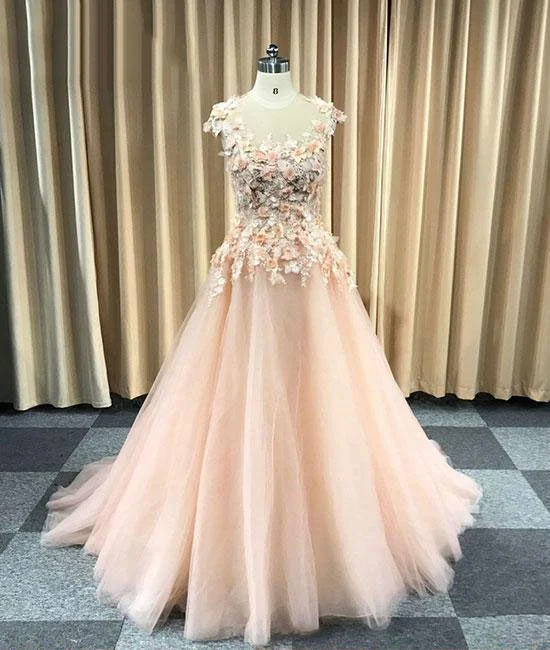 Floral Applique Long Prom Dresses Tulle A-Line Evening Formal Dresses,BS034 Versatile floral dresses for all occasions