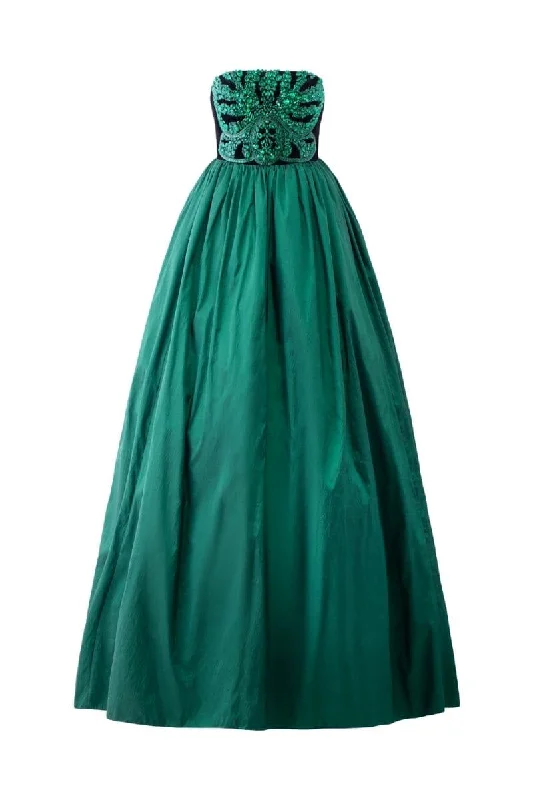 GREEN STRAPLESS STONE EMBELLISHED DRESS Ruched unclassified dresses