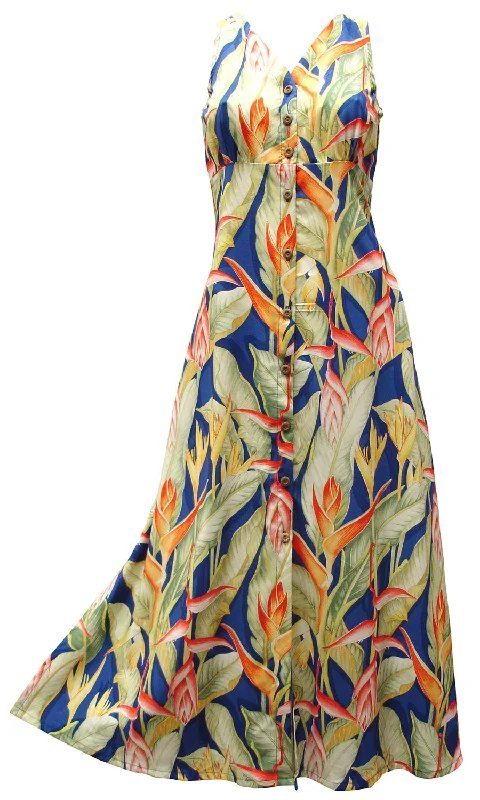 Heliconia Heaven Blue Button Front Tank Dress Tank Dress Trend