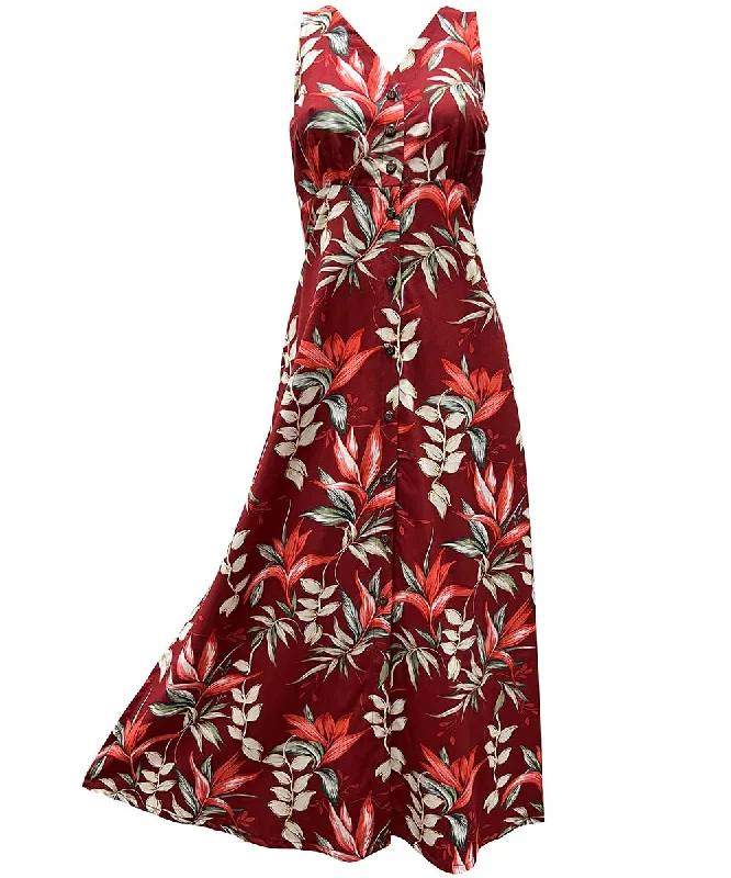 Heliconia Paradise Red Button Front Tank Dress Ruffled Tank Dress