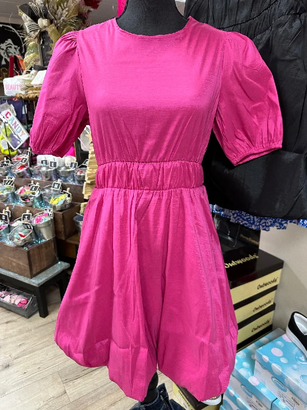 "Hot Pink Puffball Hem" Babydoll Dress Denim unclassified dresses