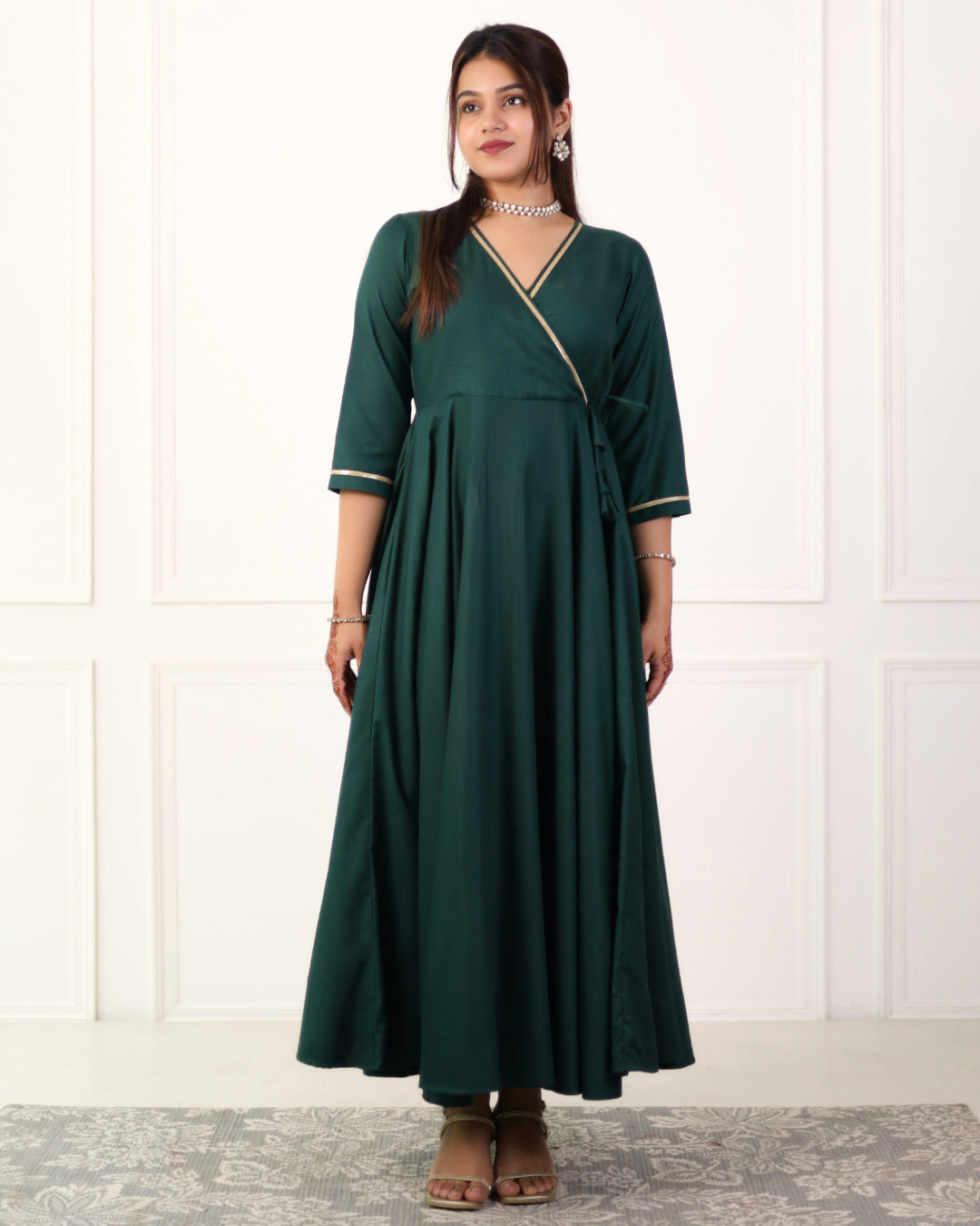 Bottle Green Cotton Angrakha Kurta Lounge unclassified dresses