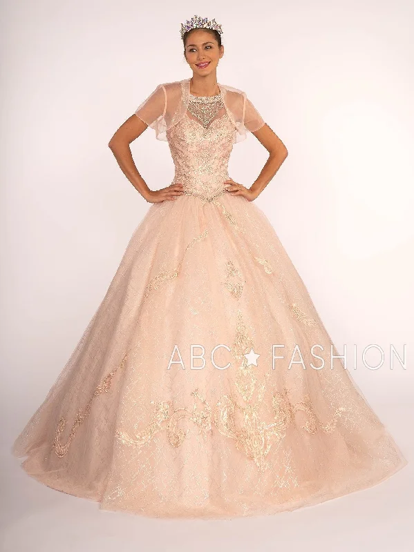 Illusion Sweetheart Glitter Ball Gown with Bolero by Elizabeth K GL2600 Sleeveless unclassified dresses