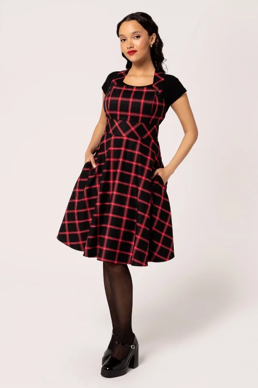 Janine Black & Red Plaid Pinafore Dress by Hell Bunny Neutral tone unclassified dresses