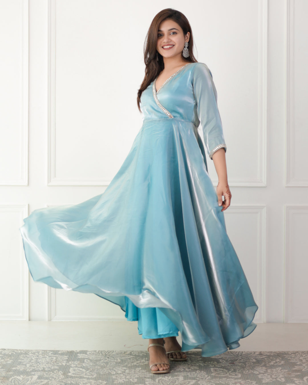 Luxe Ocean Blue Organza Angrakha Kurta Summer unclassified dresses