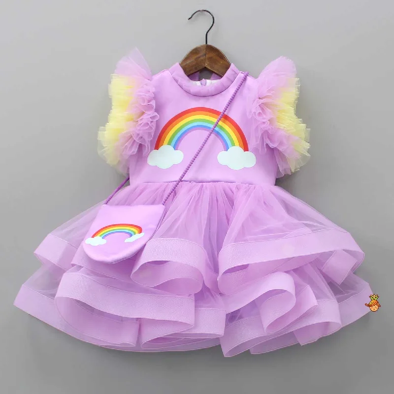 Lavender Rainbow Dress With Matching Sling Bag Minimalist unclassified dresses