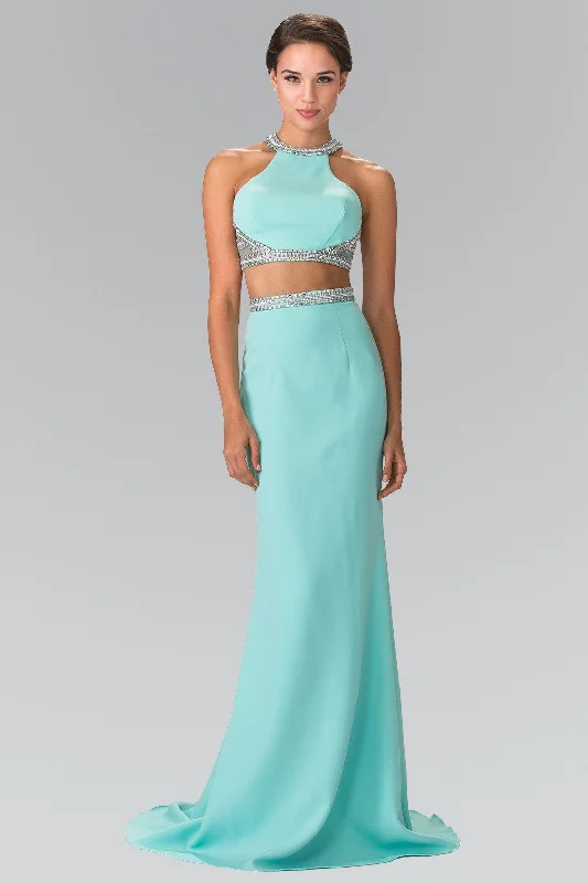 Aqua Two-Piece Dress with Beaded Accents by Elizabeth K GL2256 Mesh unclassified dresses