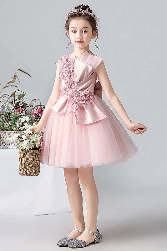 Lovely Pink Sleeveless Tulle Floral Appliques Flower Girl Dresses Tulle floral dresses