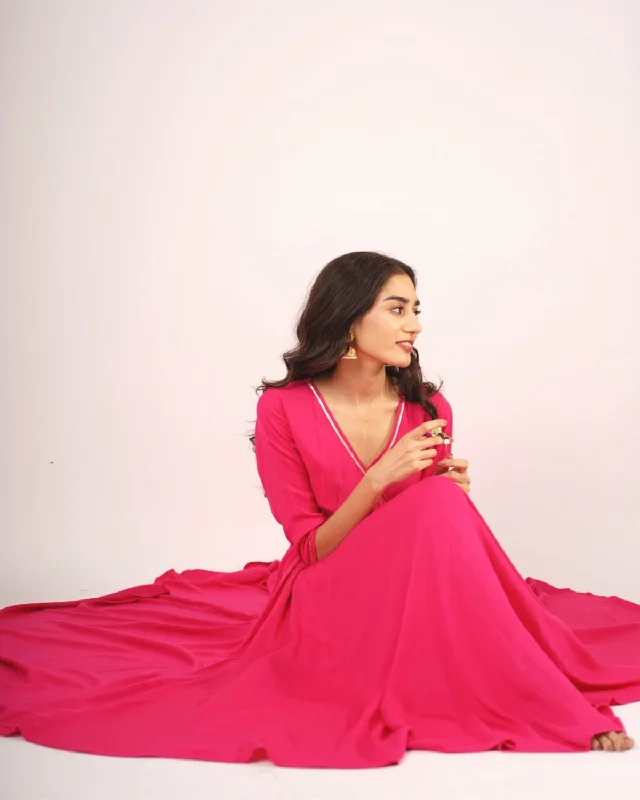 Magenta Angrakhaa Gheredaar Kurta Off-shoulder unclassified dresses