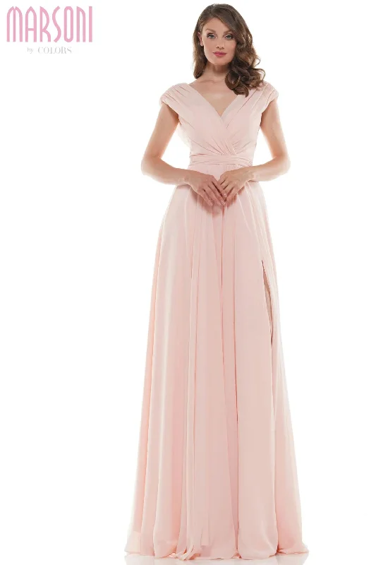 Marsoni by Colors -M251 Chiffon Gathered V-Neck Gown Graduation unclassified dresses