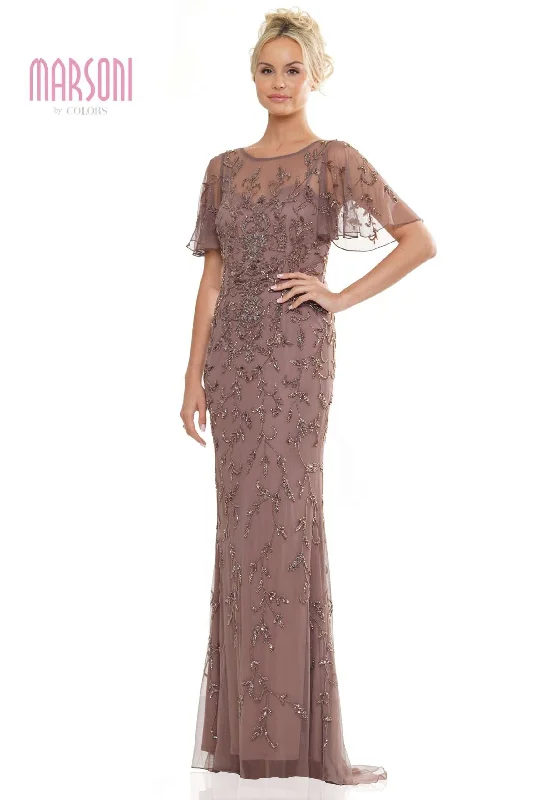 Marsoni by Colors -MV1281 Sweetheart Neck Mesh Beaded Dress Metallic unclassified dresses