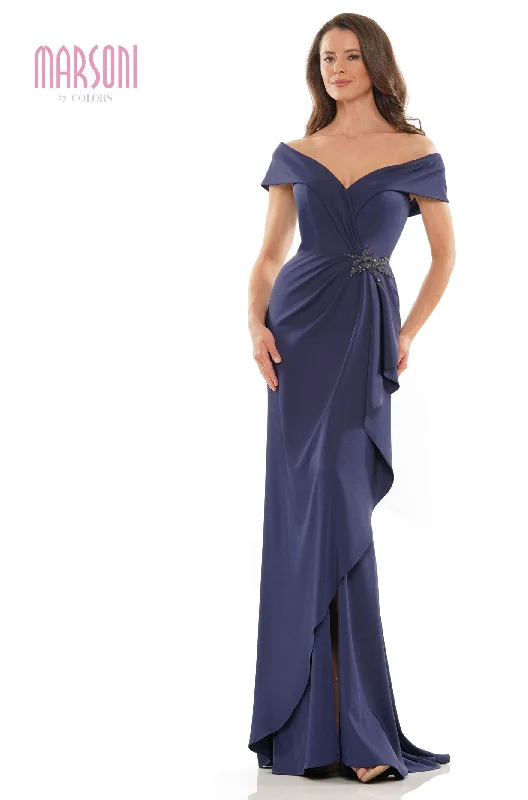 Marsoni by Colors -MV1180 Satin Sheath Dress With Beaded On Waist Engagement unclassified dresses