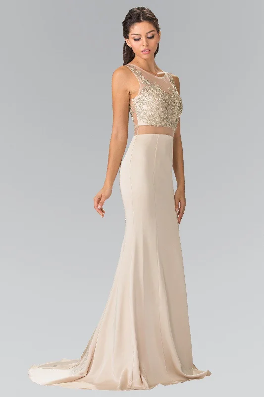 Mock Two-Piece Dress with Embroidered Illusion Top by Elizabeth K GL2247 Neutral tone unclassified dresses