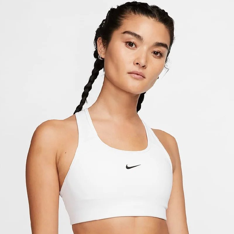 Nike Women's Dri-FIT Swoosh Medium Support 1 Piece Pad Sports Bra (White/Black) Lightweight unclassified dresses