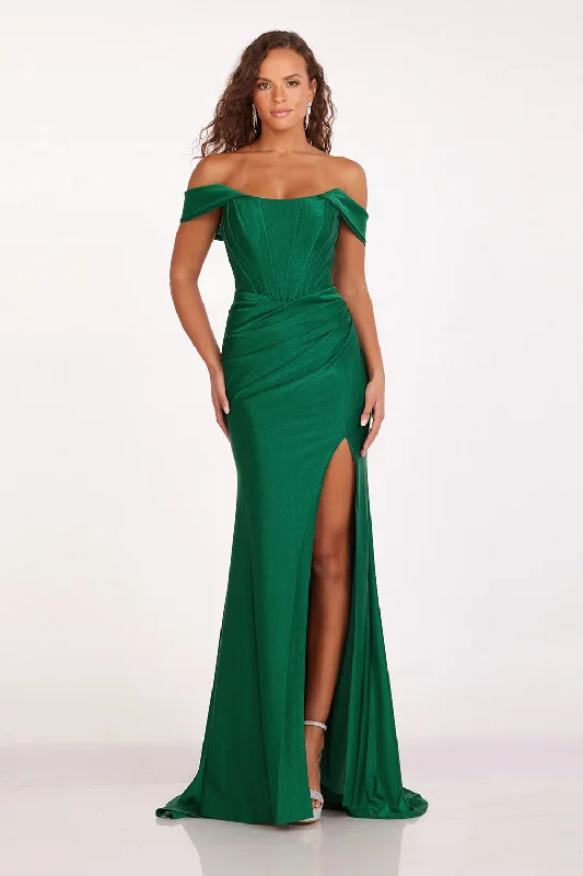 Off Shoulder Corset Slit Gown by Abby Paris 90252 Street style unclassified dresses