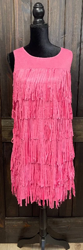 "Pink Fringe Suede" Sleeveless Dress Metallic unclassified dresses