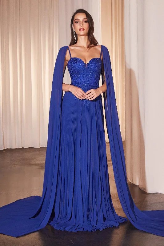 Pleated Cape Sleeve A-line Gown by Ladivine CJ937 Lounge unclassified dresses