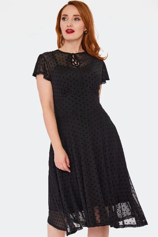 Polka Dot Mesh Flare Dress by Voodoo Vixen Casual unclassified dresses