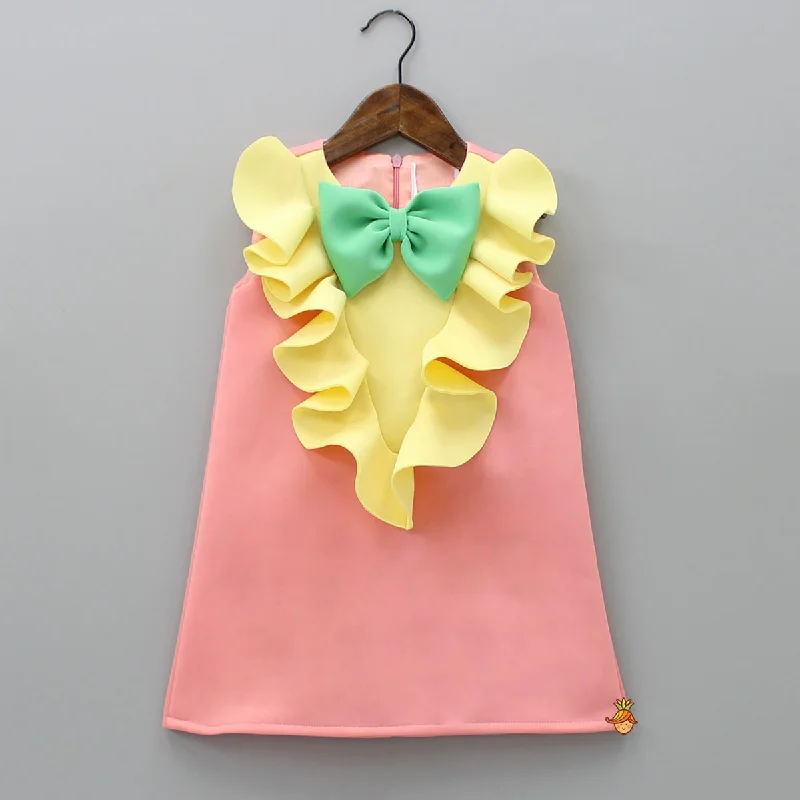 Pre Order: Neoprene Peach Ruffle Dress Denim unclassified dresses