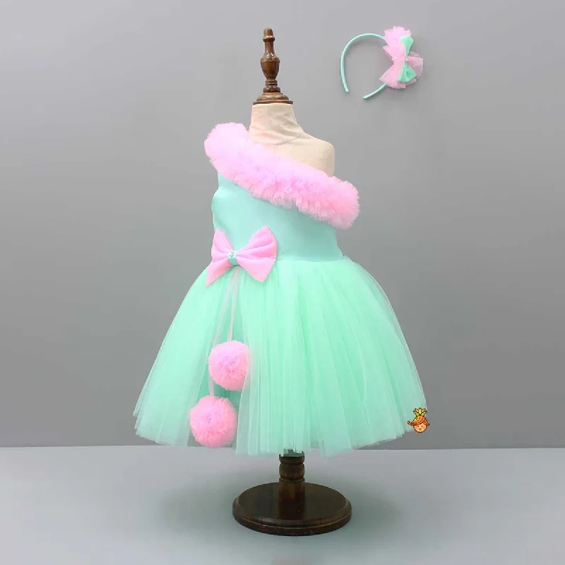 Ruffled One shoulder Frilly Dress With Hair Band Affordable unclassified dresses