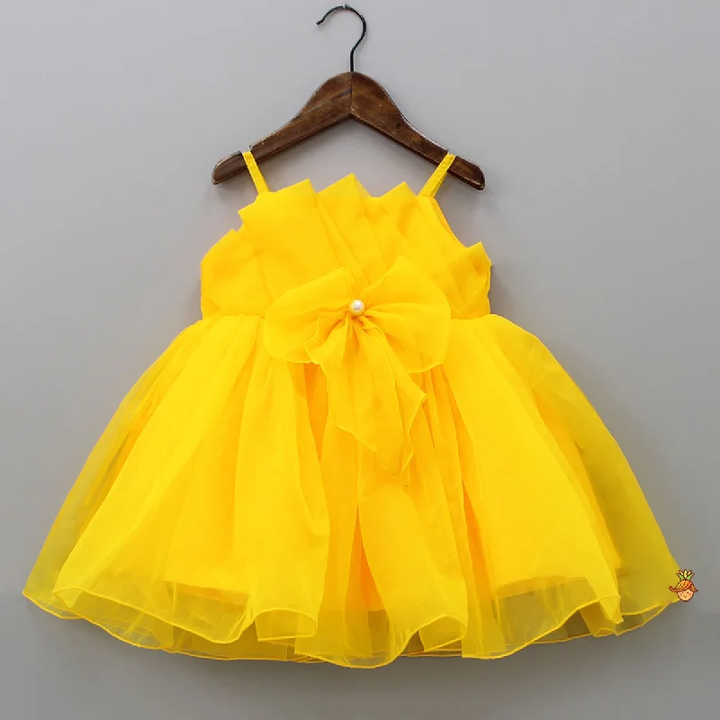 Pre Order: Spaghetti Straps Sleeveless Organza Yellow Dress Metallic unclassified dresses