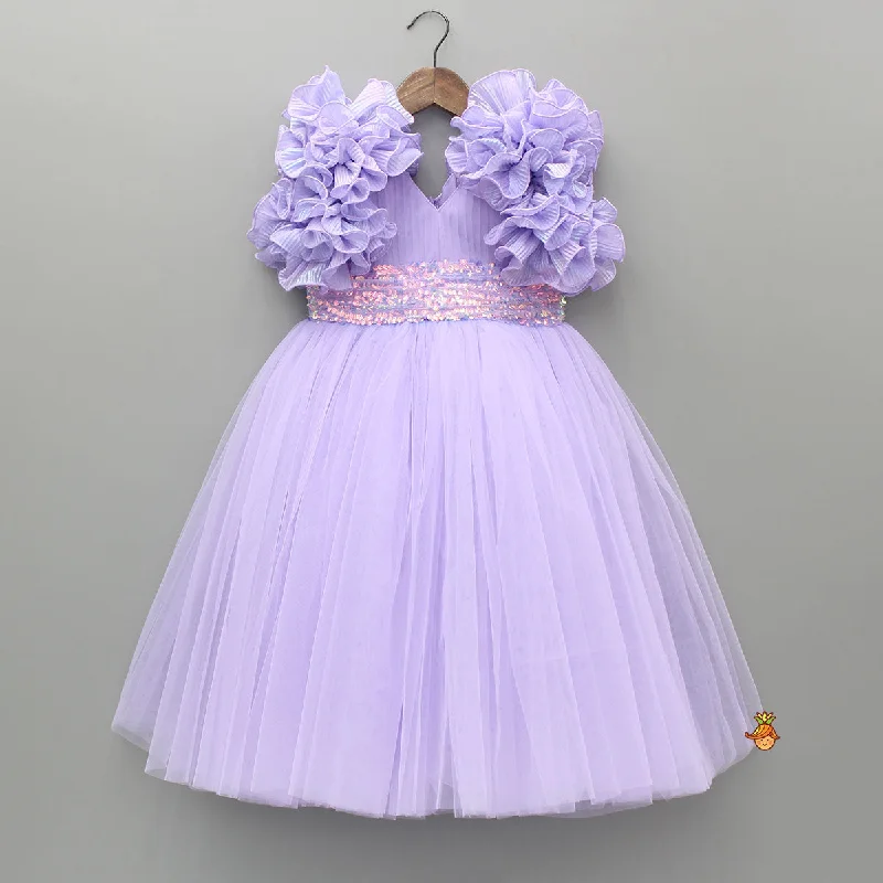 Pre Order: V Neck Ruffle Enhanced Lavender Fancy Gown Popular unclassified dresses