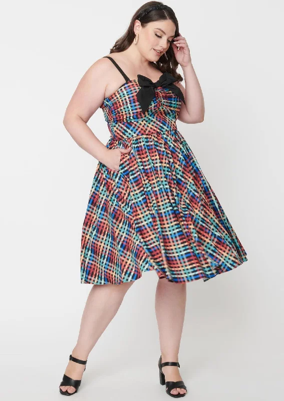 Rainbow Madras Plaid Dress by Unique Vintage Spring unclassified dresses