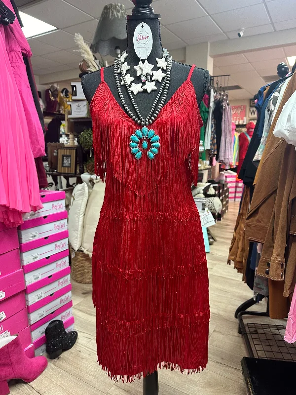 "Red Swing Fringe" Dress Chiffon unclassified dresses