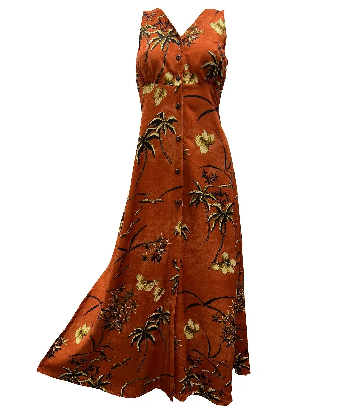 Retro Oasis Palms Rust Button Front Tank Dress Tank Dress Outfit