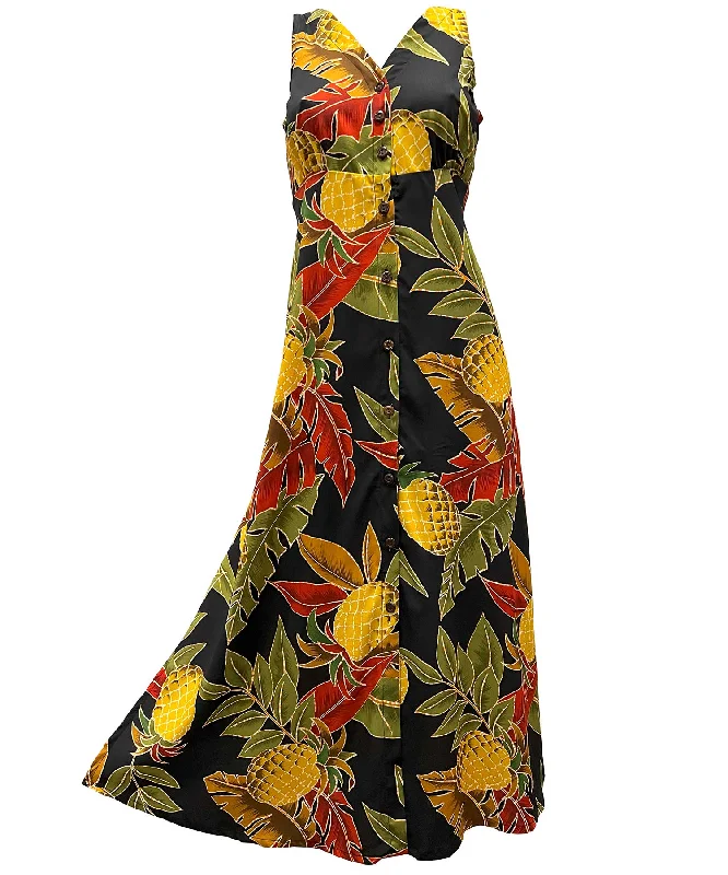 Retro Pineapple Midnight Button Front Tank Dress Elegant Tank Dress