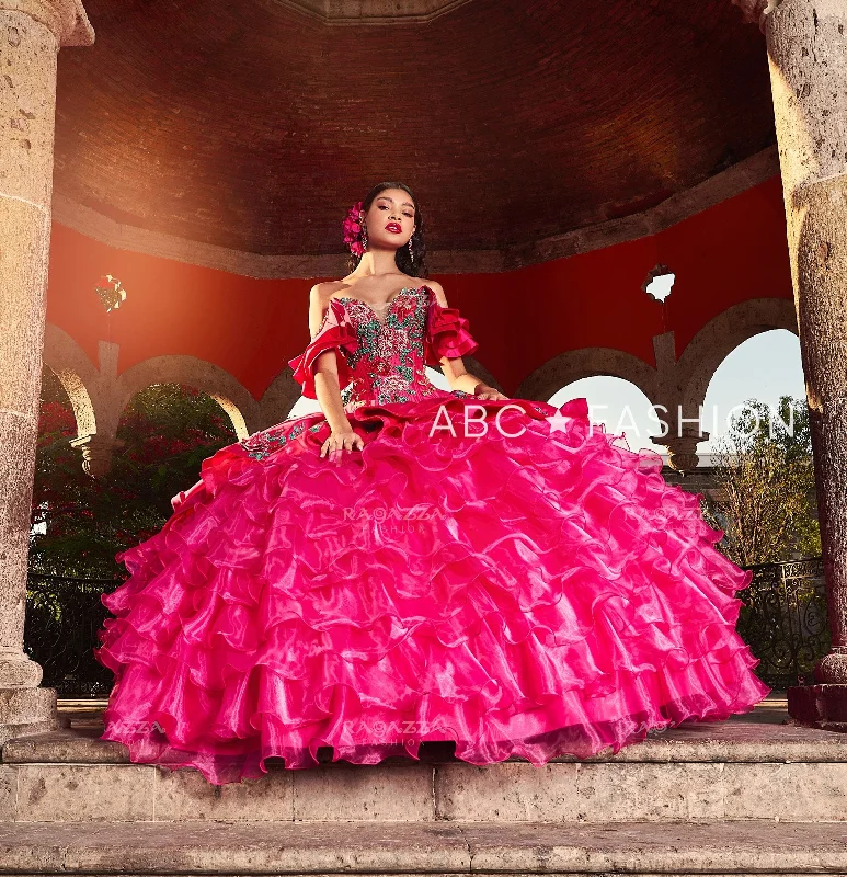 Ruffled Floral Charro Quinceanera Dress by Ragazza M44-144 H&M floral dresses