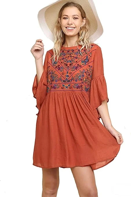 Rust Embroidered Dress Street style unclassified dresses