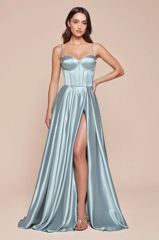 Satin Sleeveless Corset A-line Slit Gown by Ladivine CD337 Wrap unclassified dresses