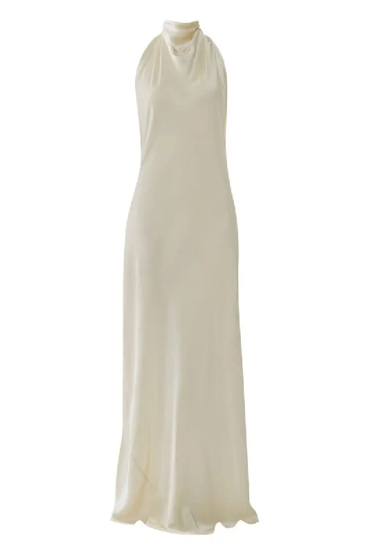 SHANNYN OFF WHITE HIGH-NECK SATIN GOWN Velvet unclassified dresses