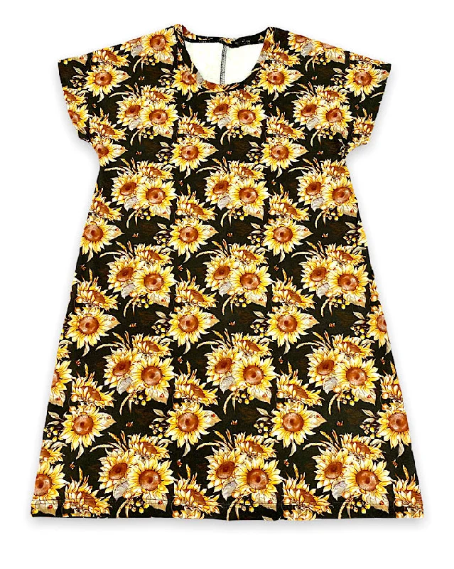 Size Large Ladies Lounge Dress Black Sunflowers Long unclassified dresses