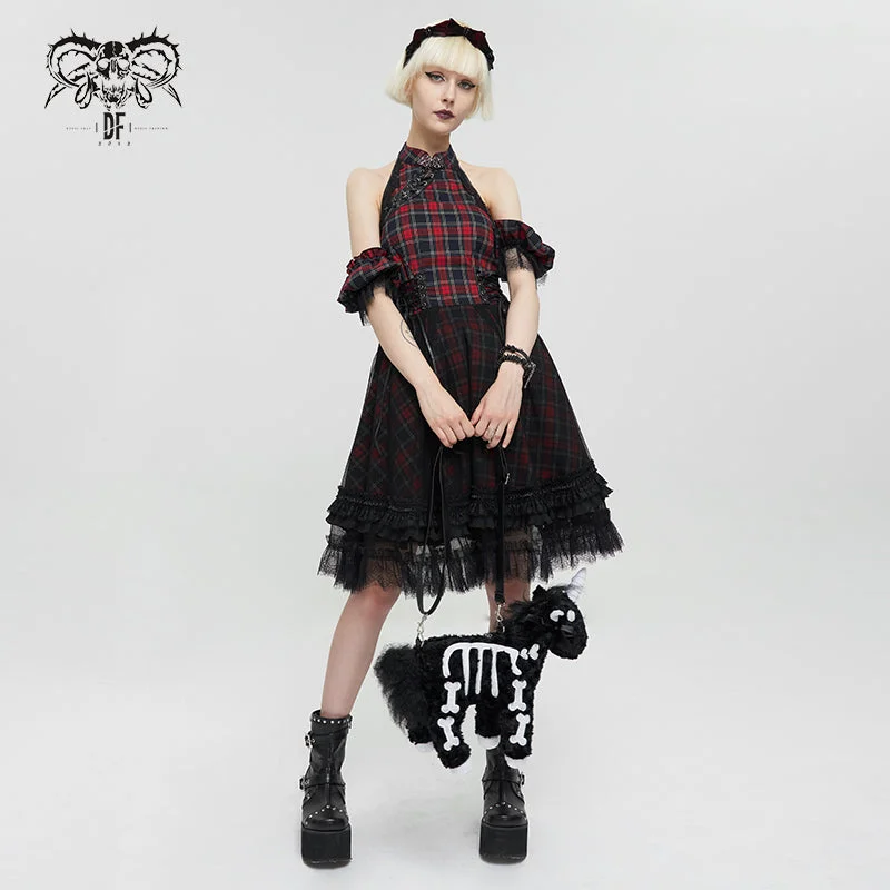 SKT143 punk cheongsam collar plaid dress Satin unclassified dresses