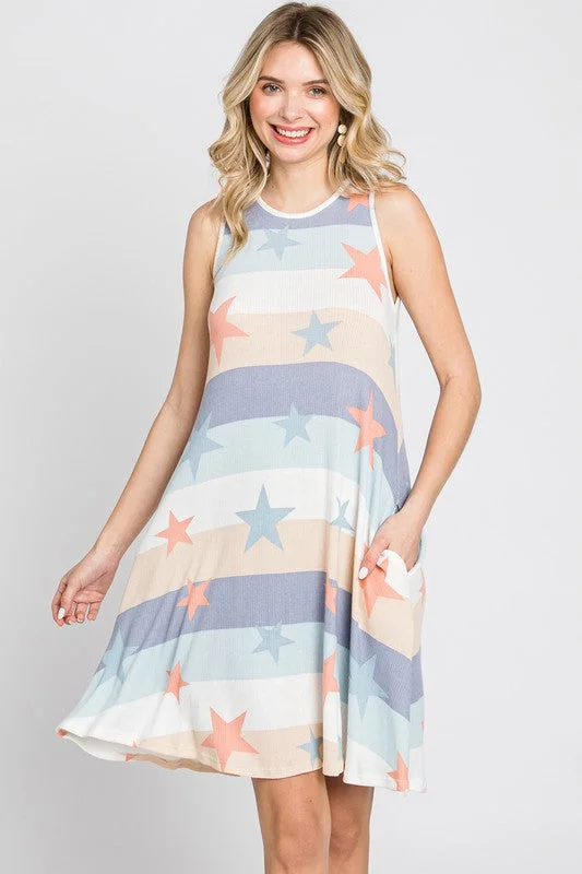 Stars & Stripes Swing Dress w/ Pockets Stylish unclassified dresses